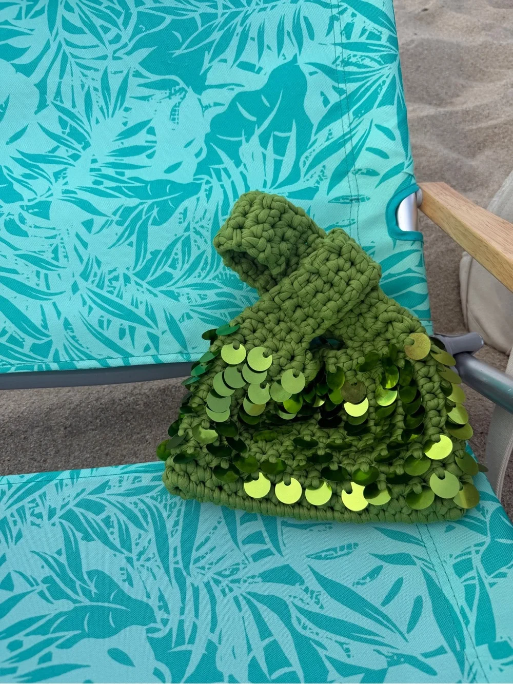 Handcrafted Lime Green Sequin Crochet Knot Bag